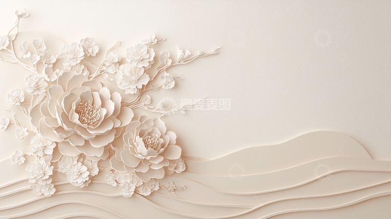 高清大图下载【趣麦麦图】白色花卉与波浪背景设计