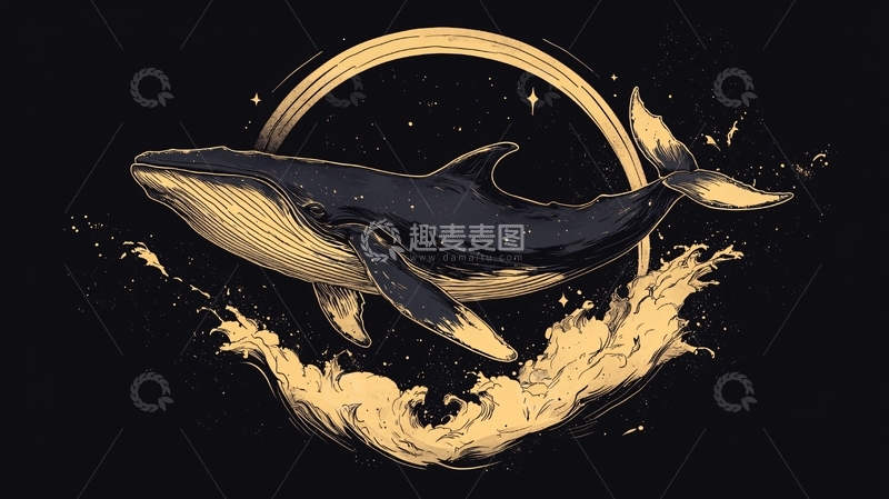 高清大图下载【趣麦麦图】鲸鱼跃出水面的艺术插画