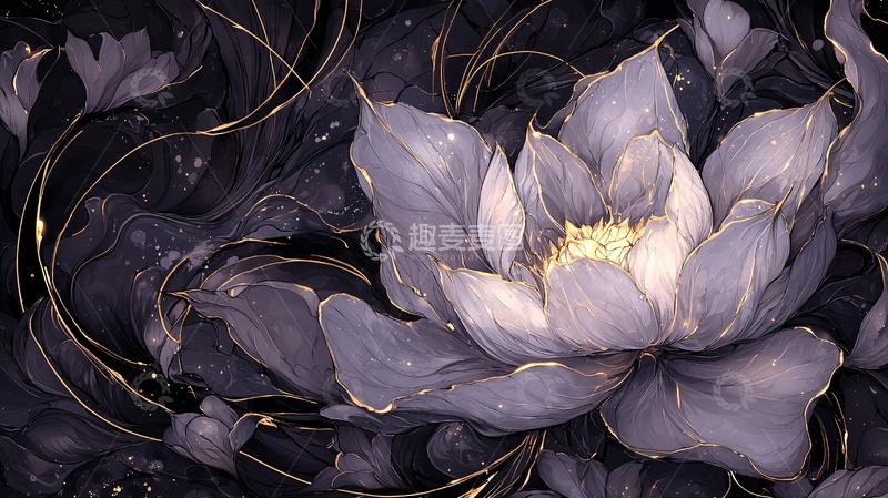 高清大图下载【趣麦麦图】梦幻紫色莲花艺术插画