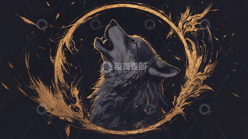 高清大图下载【趣麦麦图】狼嚎月光下的神秘夜景