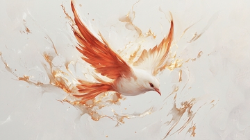 飞翔的白鸽与金色液体