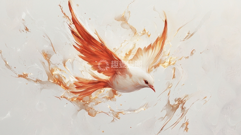 高清大图下载【趣麦麦图】飞翔的白鸽与金色液体