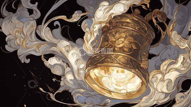 高清大图下载【趣麦麦图】金色花瓶与云雾缭绕