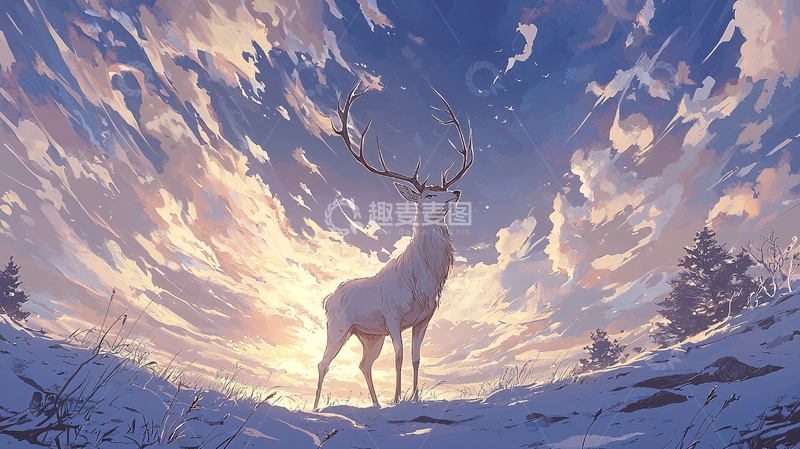 高清大图下载【趣麦麦图】雪地中的鹿高清图片