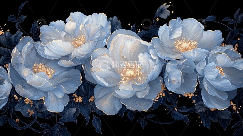 高清大图下载【趣麦麦图】蓝色花卉插画背景素材