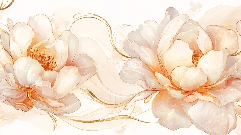 高清大图下载【趣麦麦图】金色丝带点缀的优雅花卉图案