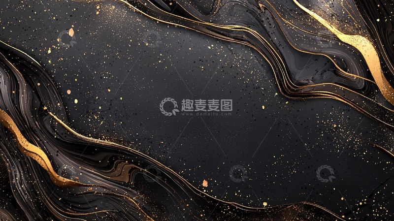 高清大图下载【趣麦麦图】黑色流光金色抽象背景