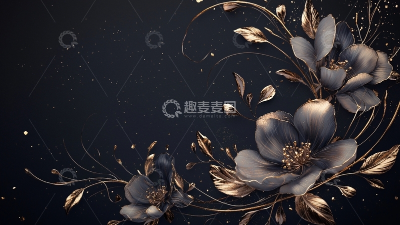 高清大图下载【趣麦麦图】金色花卉星空背景素材