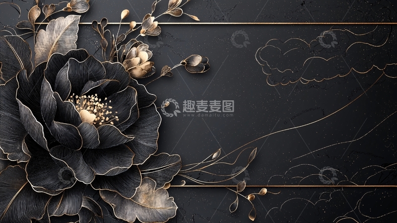 黑色背景金色花卉装饰图案