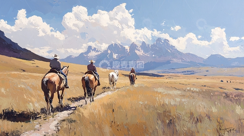 高清大图下载【趣麦麦图】草原上的骑马人