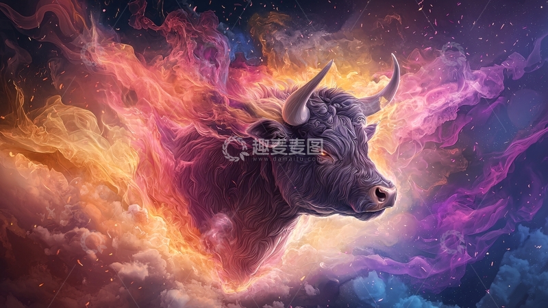 高清大图下载【趣麦麦图】火焰环绕的牛