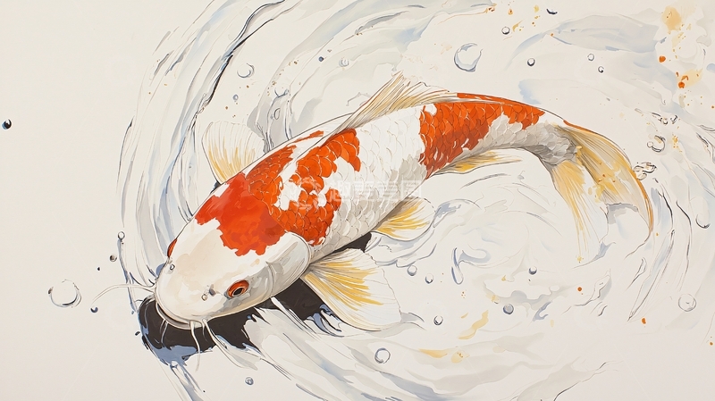 高清大图下载【趣麦麦图】锦鲤跃动水波纹