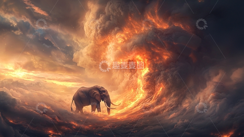 高清大图下载【趣麦麦图】大象在火焰风暴中