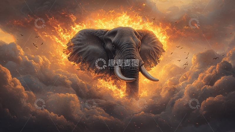 高清大图下载【趣麦麦图】燃烧云层中的大象