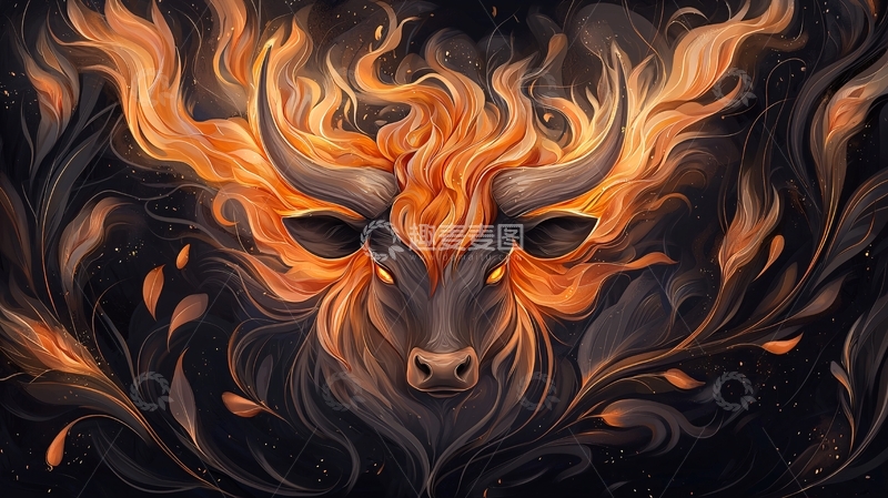 高清大图下载【趣麦麦图】火焰牛头高清图片