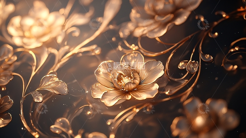 高清大图下载【趣麦麦图】金色花卉艺术图案背景