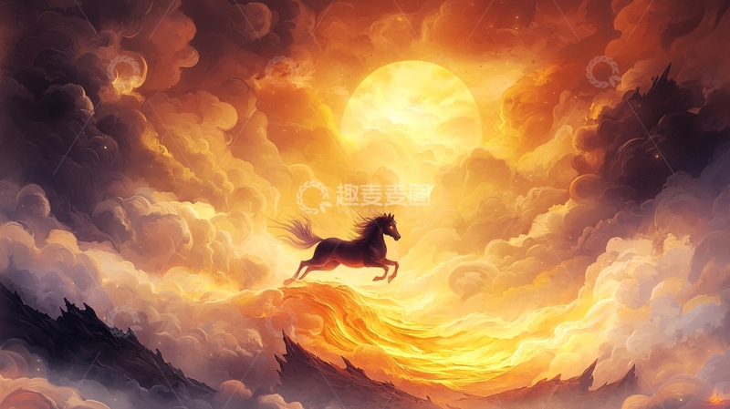 高清大图下载【趣麦麦图】奔腾骏马跃向光明