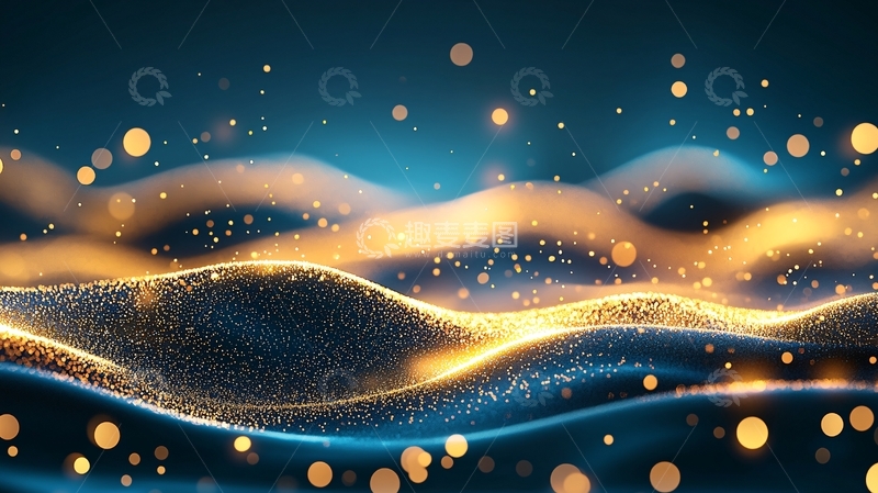 高清大图下载【趣麦麦图】金色波浪与光点背景