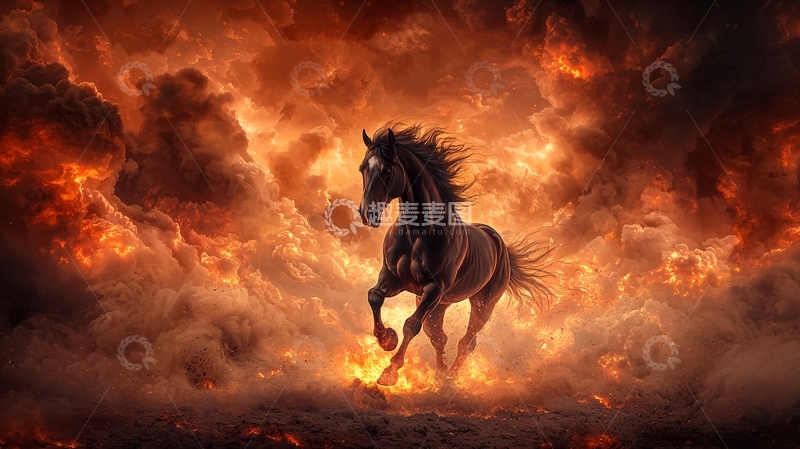 高清大图下载【趣麦麦图】奔腾的黑马高清图片