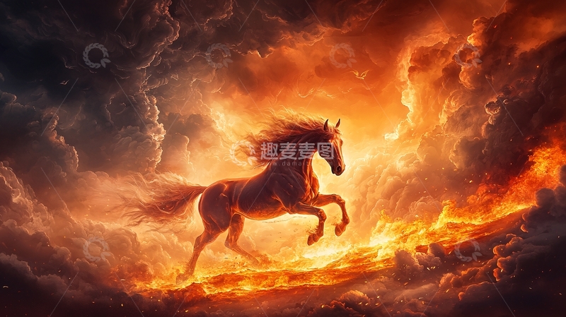 高清大图下载【趣麦麦图】奔腾的烈焰马
