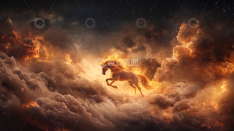 高清大图下载【趣麦麦图】火焰环绕奔腾的骏马