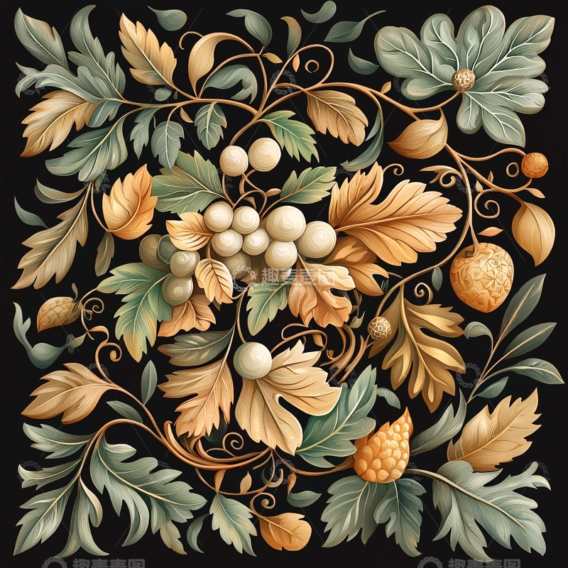 高清大图下载【趣麦麦图】秋日果实与叶子装饰图案