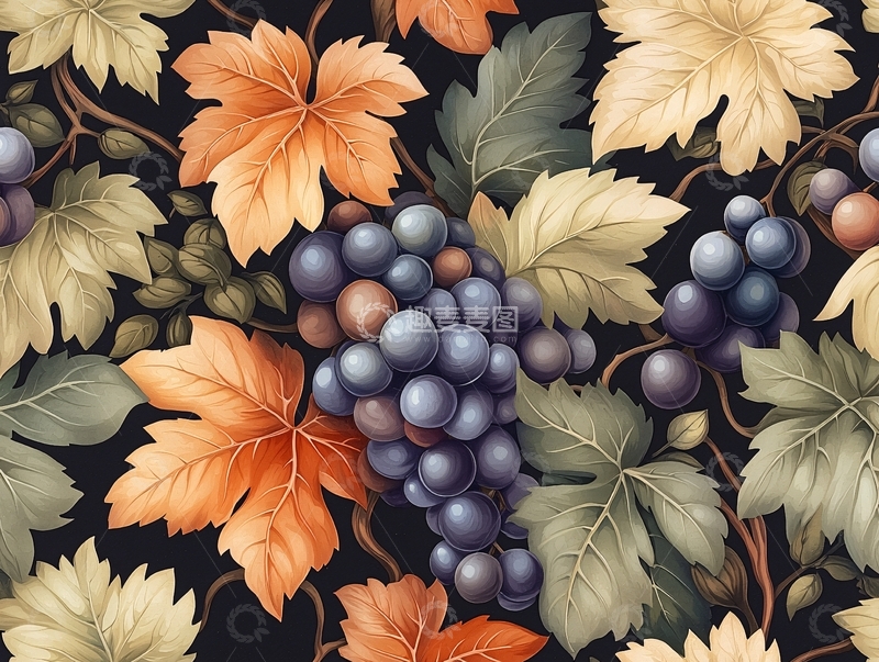 高清大图下载【趣麦麦图】秋日葡萄与落叶背景图