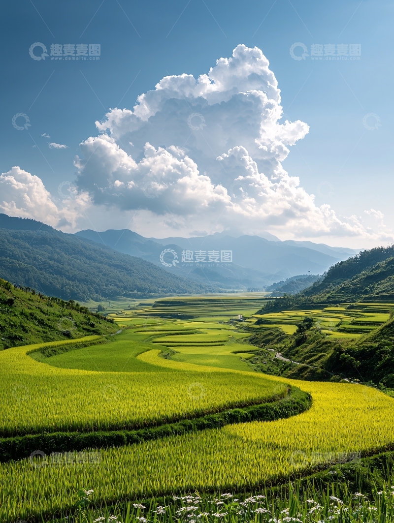 高清大图下载【趣麦麦图】梯田风光与云彩