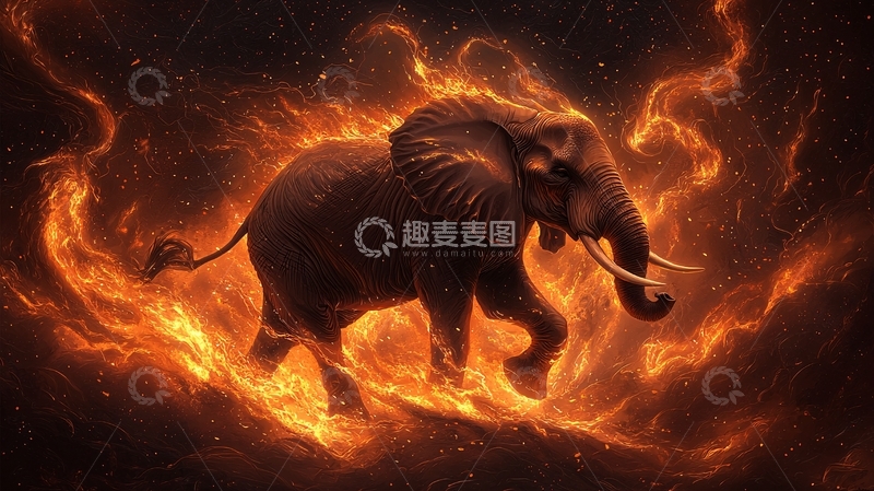 高清大图下载【趣麦麦图】燃烧火焰中威严的象