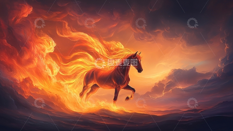 高清大图下载【趣麦麦图】奔腾的火焰骏马