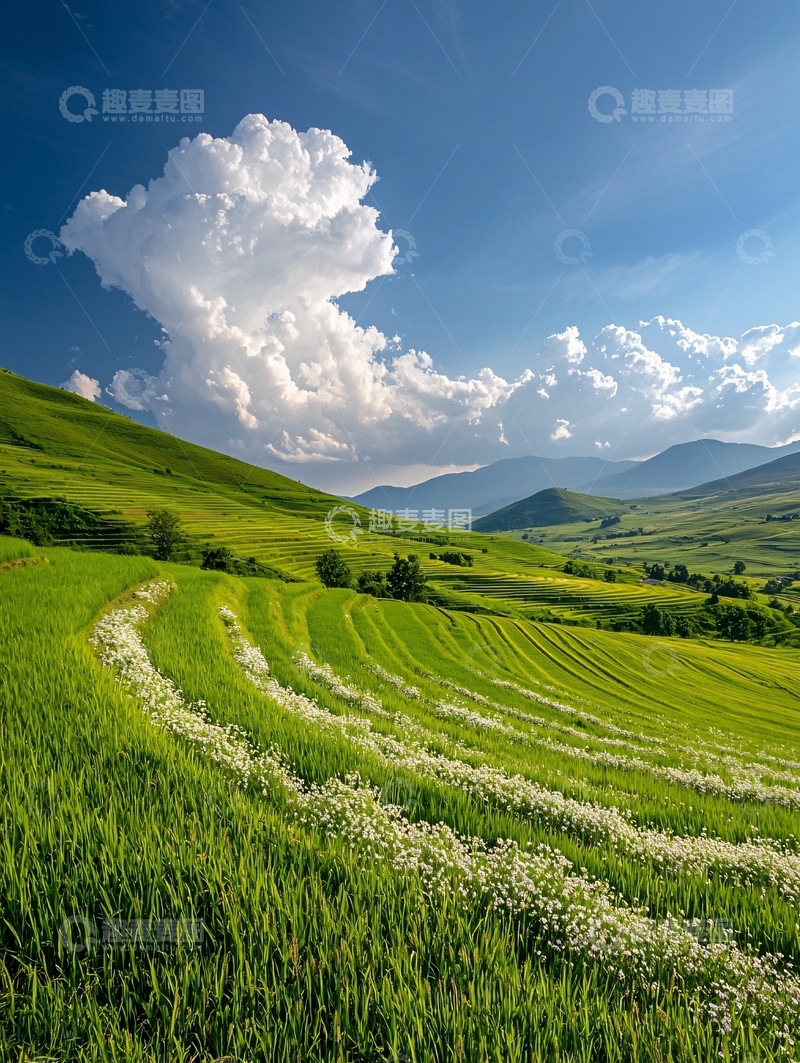 高清大图下载【趣麦麦图】梯田上的云彩与绿意