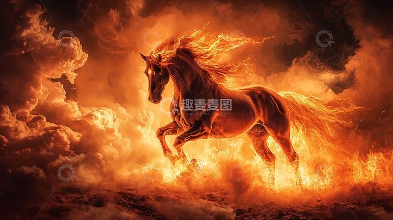 高清大图下载【趣麦麦图】燃烧火焰中的骏马