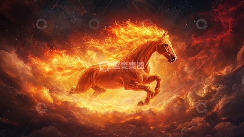 高清大图下载【趣麦麦图】火焰环绕的奔马