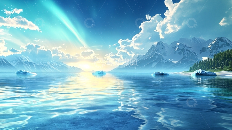 高清大图下载【趣麦麦图】冰山湖畔雪山日出