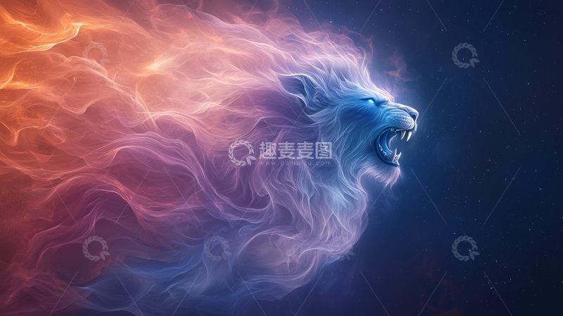 高清大图下载【趣麦麦图】火焰鬃毛的蓝色狮子