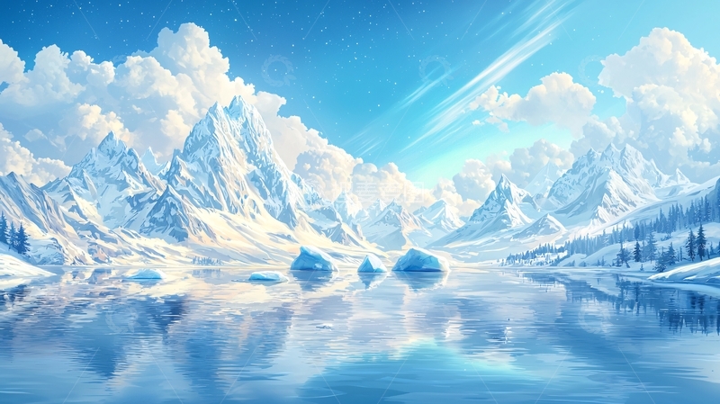 高清大图下载【趣麦麦图】冰雪山脉与冰川湖景