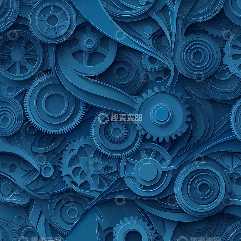 高清大图下载【趣麦麦图】蓝色齿轮机械背景图案
