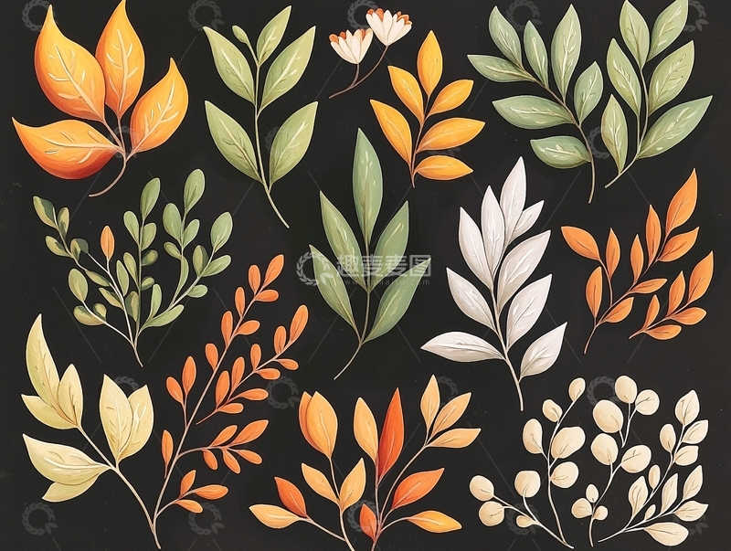 高清大图下载【趣麦麦图】秋日色彩斑斓树叶图案素材