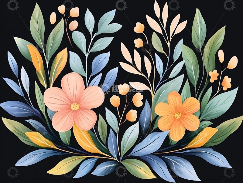 高清大图下载【趣麦麦图】色彩斑斓的花卉插画素材