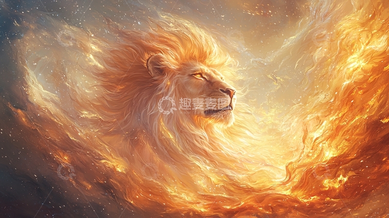高清大图下载【趣麦麦图】火焰环绕的雄狮