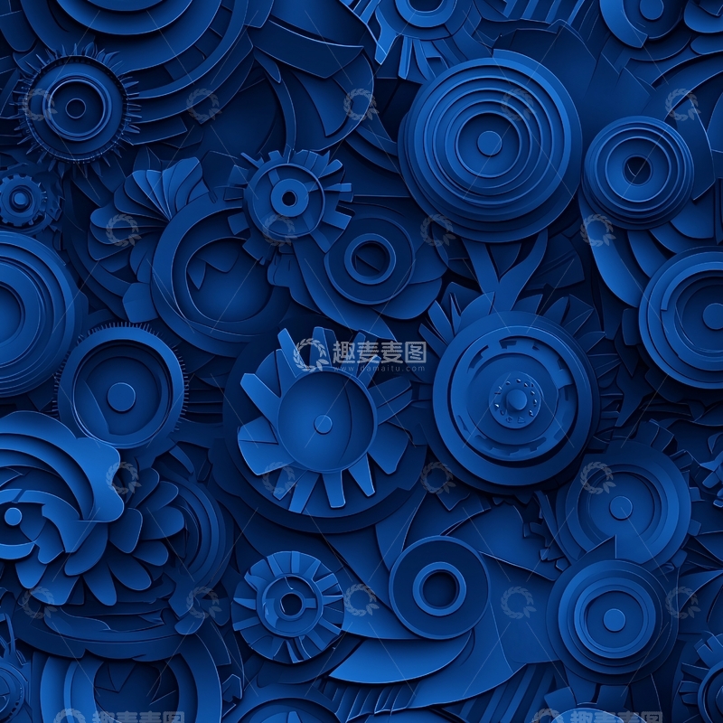 高清大图下载【趣麦麦图】蓝色齿轮机械图案背景