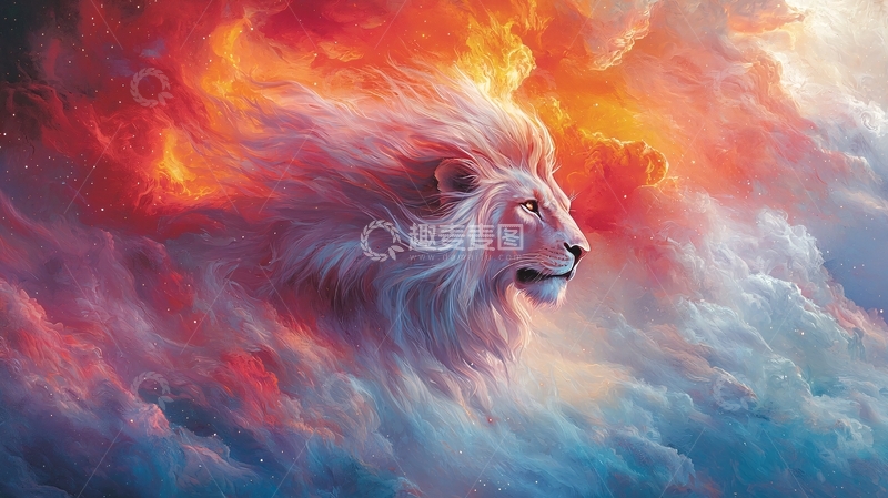 高清大图下载【趣麦麦图】威风凛凛的雄狮在云雾中