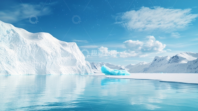 高清大图下载【趣麦麦图】冰川与蓝色海洋的宁静美景