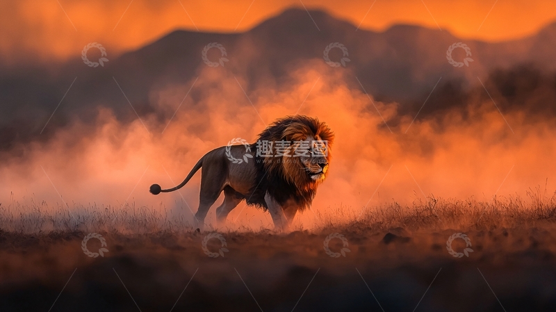 高清大图下载【趣麦麦图】夕阳下的雄狮