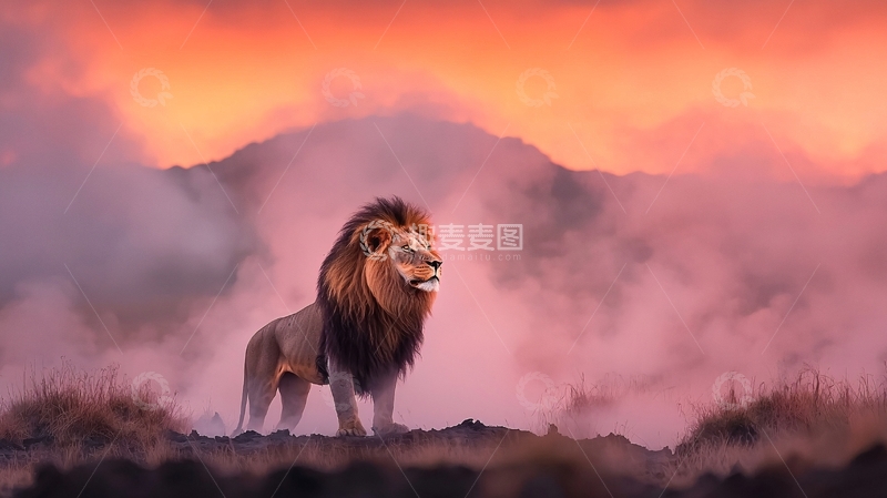 高清大图下载【趣麦麦图】夕阳下的雄狮