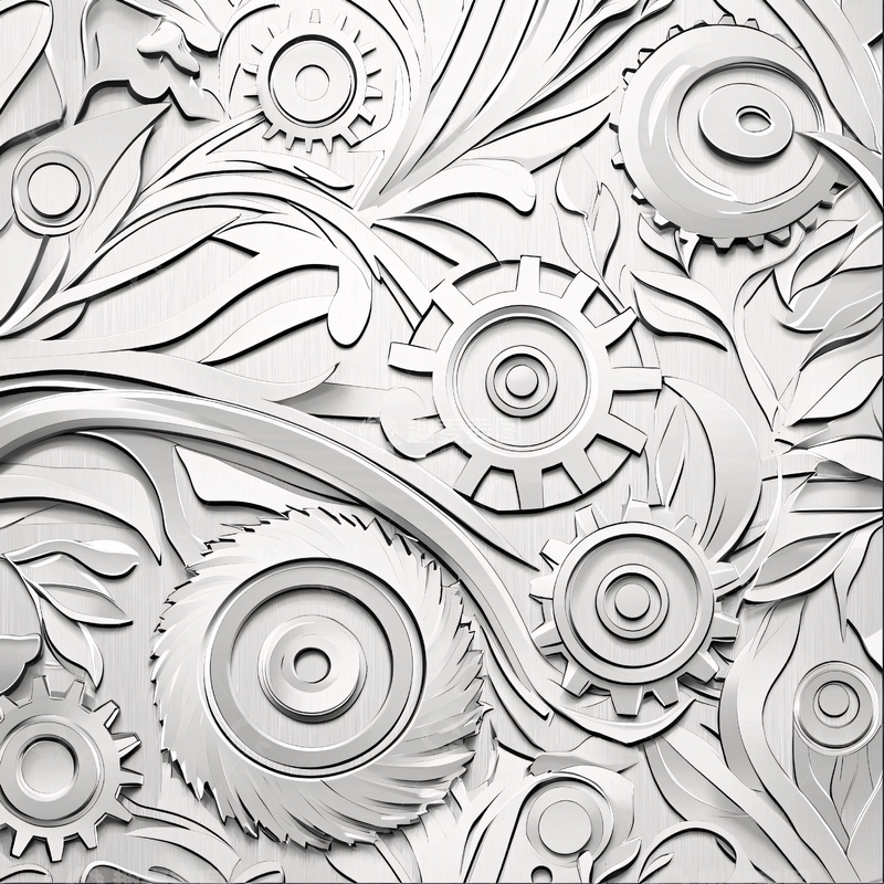 高清大图下载【趣麦麦图】机械齿轮与花卉图案背景