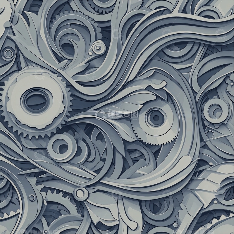 高清大图下载【趣麦麦图】机械齿轮与涡流图案背景
