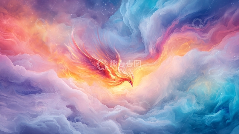 高清大图下载【趣麦麦图】色彩绚丽的飞鸟在云中