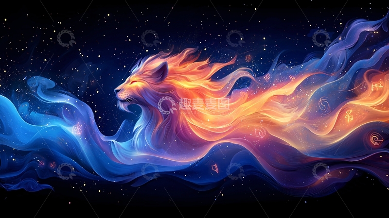 高清大图下载【趣麦麦图】火焰与冰霜交融的狮子