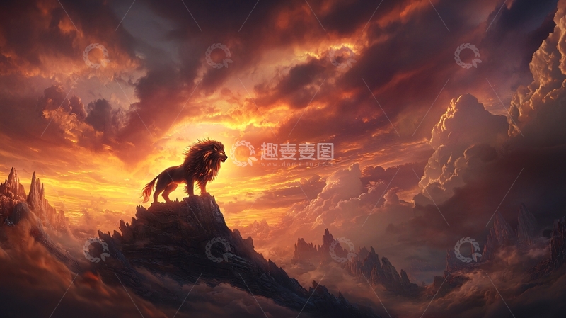 高清大图下载【趣麦麦图】雄狮站在山顶凝视远方